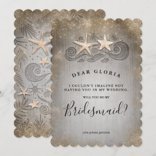 Tropical Beach Gouden Zeester Bruidsmeisje Voorste Kaart