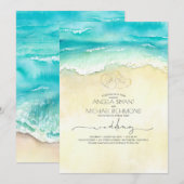 Tropical Beach Hart Waterverf Shore Bruiloft Kaart (Voorkant / Achterkant)