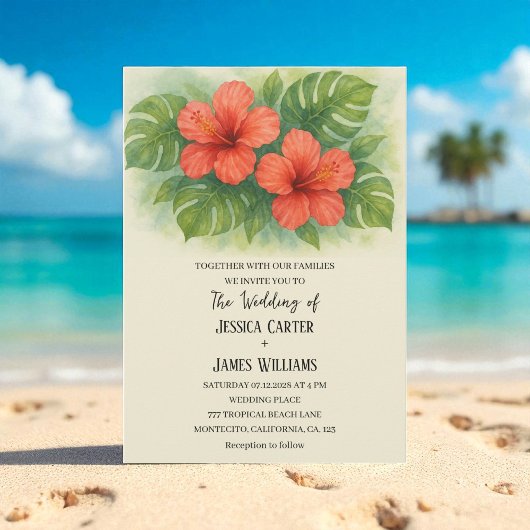 Tropical Beach Hawaiian Hibiscus Wedding Kaart
