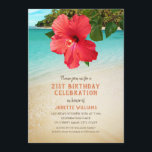 Tropical Beach Hawaiian thema 21e verjaardag parti Kaart<br><div class="desc">Tropical Beach Hawaiian thema 21e verjaardag uitnodigingen. Een tropisch strand met een prachtige rode hibiscusbloem. U kunt alle teksttitels en informatie aanpassen aan uw feest. U kunt ook de kleur van de tekst wijzigen. Ontworpen door superdazzle.com</div>