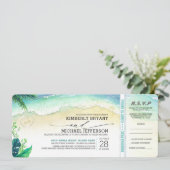 Tropical Beach Heart Shore Wedding Boarding Pass Kaart (Staand voorkant)