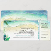 Tropical Beach Heart Shore Wedding Boarding Pass Kaart (Voorkant / Achterkant)