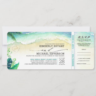 Tropical Beach Heart Shore Wedding Boarding Pass Kaart