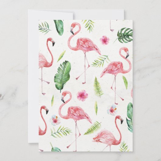 Tropical Beach Hibiscus en Flamingo Save the Date Kaart (Achterkant)