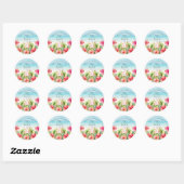 Tropical Beach Hibiscus Papier Bord Ronde Sticker (Vel)