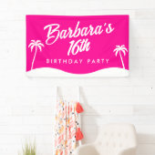 Tropical Beach Hot Roze Script Sweet 16 Spandoek (Insitu)