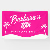 Tropical Beach Hot Roze Script Sweet 16 Spandoek (Horizontaal)