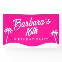 Tropical Beach Hot Roze Script Sweet 16