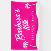 Tropical Beach Hot Roze Script Sweet 16 Spandoek (Verticaal)