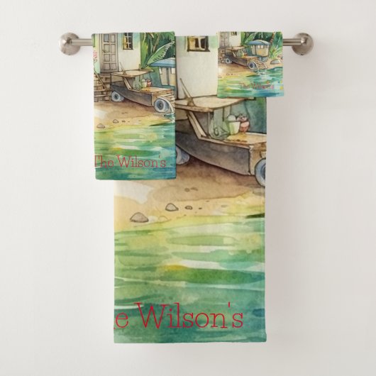 Tropical Beach House Bungalow Bad Handdoek (Insitu)