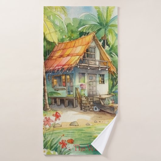 Tropical Beach House Bungalow Bad Handdoek (Badhanddoek)