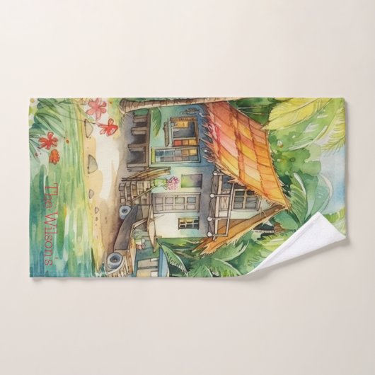 Tropical Beach House Bungalow Bad Handdoek (Handdoek)
