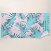 Tropical Beach House Palm fronds met Jouw naam Strandlaken (Voorkant)