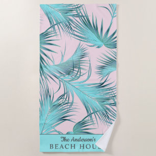 Tropical Beach House Palm fronds met Jouw naam Strandlaken