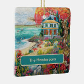 Tropical Beach House Turquoise Pink Name Christmas Keramisch Ornament (Rechts)