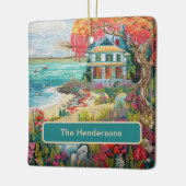 Tropical Beach House Turquoise Pink Name Christmas Keramisch Ornament (Links)