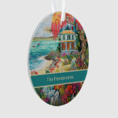 Tropical Beach House Turquoise Pink Name Christmas Ornament (voorkant)