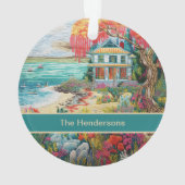 Tropical Beach House Turquoise Pink Name Christmas Ornament (achterkant)