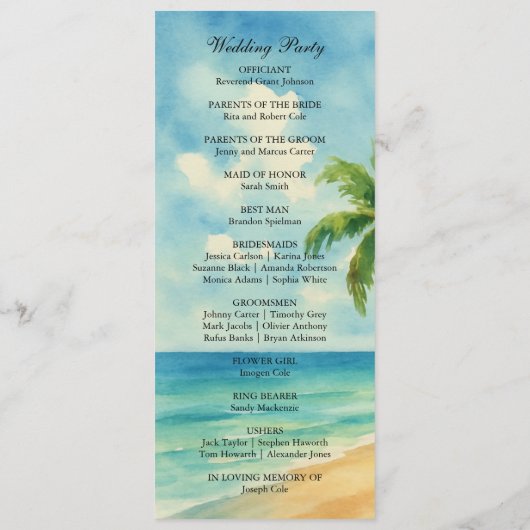 Tropical Beach Island Bestemming Bruiloft Programmakaart (Achterkant)