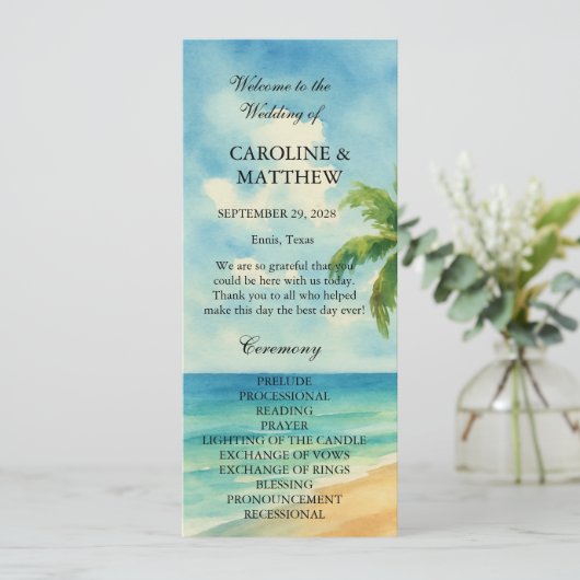 Tropical Beach Island Bestemming Bruiloft Programmakaart (Staand voorkant)