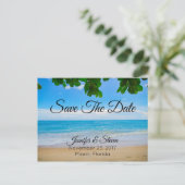 Tropical Beach Island Bruiloft Save the Date Aankondigingskaart (Staand voorkant)