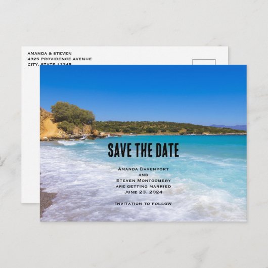 Tropical Beach Island Paradise Save the Date Uitnodiging Briefkaart (Voorkant / Achterkant)