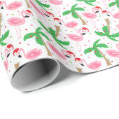 Tropical Beach Kerst Flamingo's Vogels Cadeaupapier (Rol Hoek)