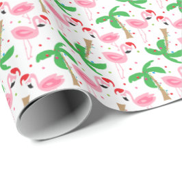 Tropical Beach Kerst Flamingo's Vogels Cadeaupapier
