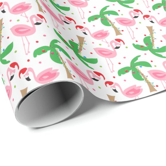 Tropical Beach Kerst Flamingo's Vogels Cadeaupapier (Rol Hoek)