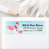 Tropical Beach Kerst Flamingo's Vogels Etiket (Insitu)