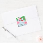 Tropical Beach Kerst Flamingo's Vogels Vierkante Sticker (Envelop)