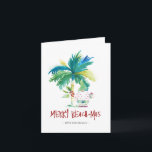 Tropical Beach Kerst Kaart<br><div class="desc">Deze strandkerstkaarten zijn voorzien van een op het eiland geïnspireerde exotische palmboom en schattige kerstvakantie. De woorden "Merry Beach-mas" worden in handschrift geschreven. Gebruik de sjabloon velden om uw persoonlijke groet toe te voegen. Een charmante keuze om naar vrienden en familie te sturen dit vakantieseizoen. Als u op zoek bent...</div>