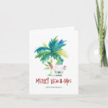 Tropical Beach Kerst Kaart<br><div class="desc">Deze strandkerstkaarten zijn voorzien van een op het eiland geïnspireerde exotische palmboom en schattige kerstvakantie. De woorden "Merry Beach-mas" worden in handschrift geschreven. Gebruik de sjabloon velden om uw persoonlijke groet toe te voegen. Een charmante keuze om naar vrienden en familie te sturen dit vakantieseizoen. Als u op zoek bent...</div>