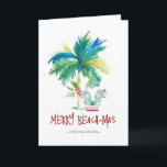 Tropical Beach Kerst Kaart<br><div class="desc">Deze strandkerstkaarten zijn voorzien van een op het eiland geïnspireerde exotische palmboom en schattige kerstvakantie. De woorden "Merry Beach-mas" worden in handschrift geschreven. Gebruik de sjabloon velden om uw persoonlijke groet toe te voegen. Een charmante keuze om naar vrienden en familie te sturen dit vakantieseizoen. Als u op zoek bent...</div>
