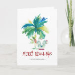 Tropical Beach Kerst Kaart<br><div class="desc">Deze strandkerstkaarten zijn voorzien van een op het eiland geïnspireerde exotische palmboom en schattige kerstvakantie. De woorden "Merry Beach-mas" worden in handschrift geschreven. Gebruik de sjabloon velden om uw persoonlijke groet toe te voegen. Een charmante keuze om naar vrienden en familie te sturen dit vakantieseizoen. Als u op zoek bent...</div>