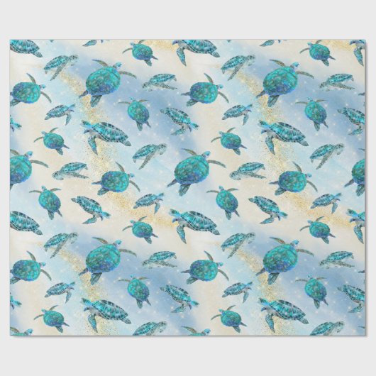 Tropical Beach Kerst Zee Schildpad Glitter Cadeaupapier (Vlak)