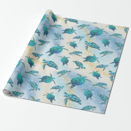Tropical Beach Kerst Zee Schildpad Glitter Cadeaupapier (Uitgerold)