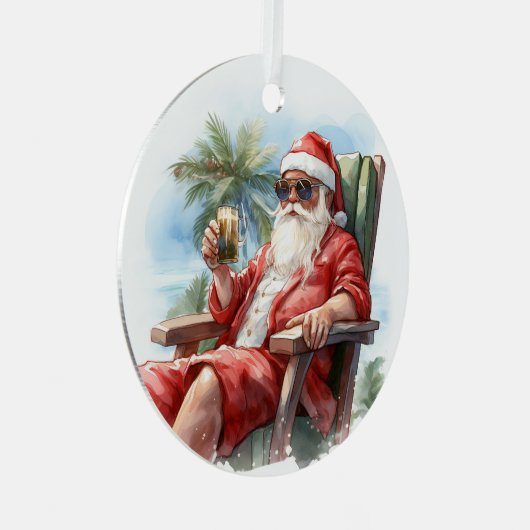 Tropical Beach Kerstmis Kerstman Vader Kerstmis Metalen Ornament (Voorkant Rechts)