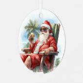 Tropical Beach Kerstmis Kerstman Vader Kerstmis Metalen Ornament (Voorkant links)