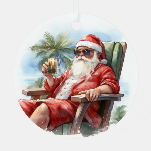 Tropical Beach Kerstmis Kerstman Vader Kerstmis Metalen Ornament (Achterkant)