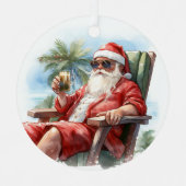 Tropical Beach Kerstmis Kerstman Vader Kerstmis Metalen Ornament (Voorkant)