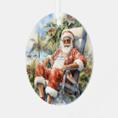 Tropical Beach Kerstmis Kerstman Vader Kerstmis Metalen Ornament (Voorkant links)