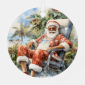 Tropical Beach Kerstmis Kerstman Vader Kerstmis Metalen Ornament (Achterkant)