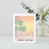 Tropical Beach Kerstmis zonsondergang palmbomen Feestdagenkaart (Staand voorkant)