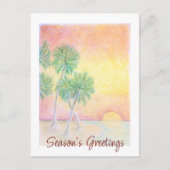 Tropical Beach Kerstmis zonsondergang palmbomen Feestdagenkaart (Voorkant)