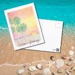 Tropical Beach Kerstmis zonsondergang palmbomen Feestdagenkaart<br><div class="desc">Tropical Beach Christmas vakantie briefkaart,  met een kleurrijke hand getekende kunstwerk ontwerp van een eilandzonsondergang. Met aanpasbare letters kunt u uw eigen tekst toevoegen. Een leuke kaart om te sturen naar dierbaren ver en in de buurt.</div>