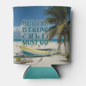 Tropical Beach Koelbox Palm Tree Boats Reizen Blikjeskoeler (Voorkant)