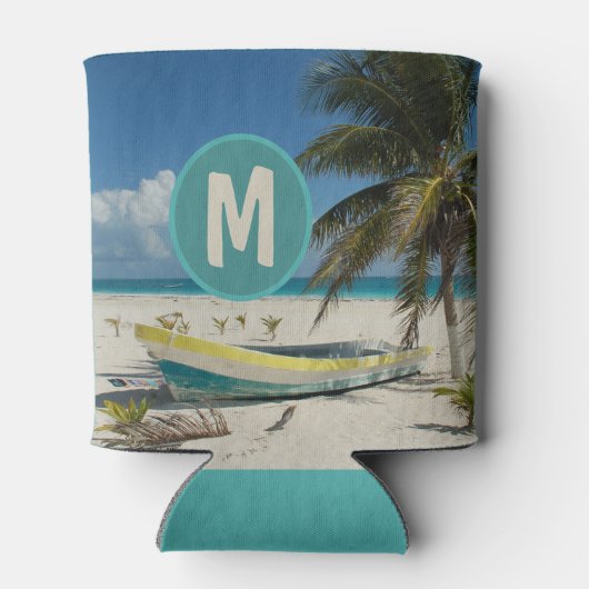 Tropical Beach Koelbox Palm Tree Boats Reizen Blikjeskoeler (Achterkant)