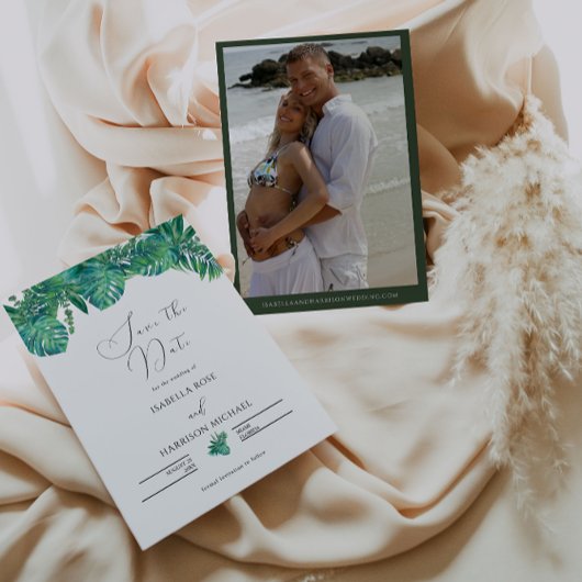 TROPICAL Beach leaf Save the Date Kaart