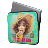 Tropical Beach, Lets Go to The Beach, Orange Turqu Laptop Sleeve (Voorkant Links)